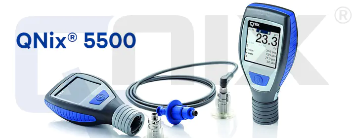 德國尼克斯QNix5500Fe/NFe5mm涂層測(cè)厚儀是兩用分體型測(cè)厚儀最大測(cè)到5000um