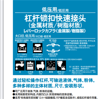压力：0.2 ~ 1.8 MPa日本日东工器NITTO KOHKI 杠杆锁扣快速接头