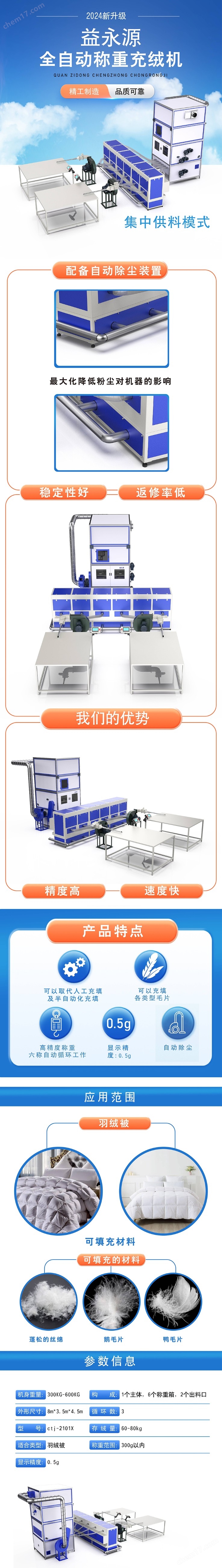 全自動(dòng)充絨機(jī) 棉絨一體機(jī)