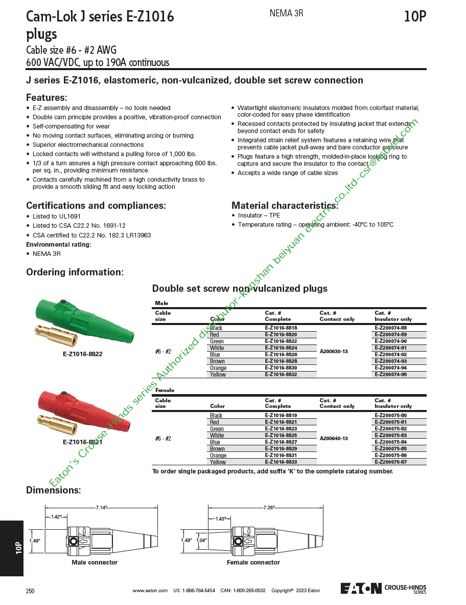 伊顿Camlok E-Z1016-8830 E-Z200074-94插头